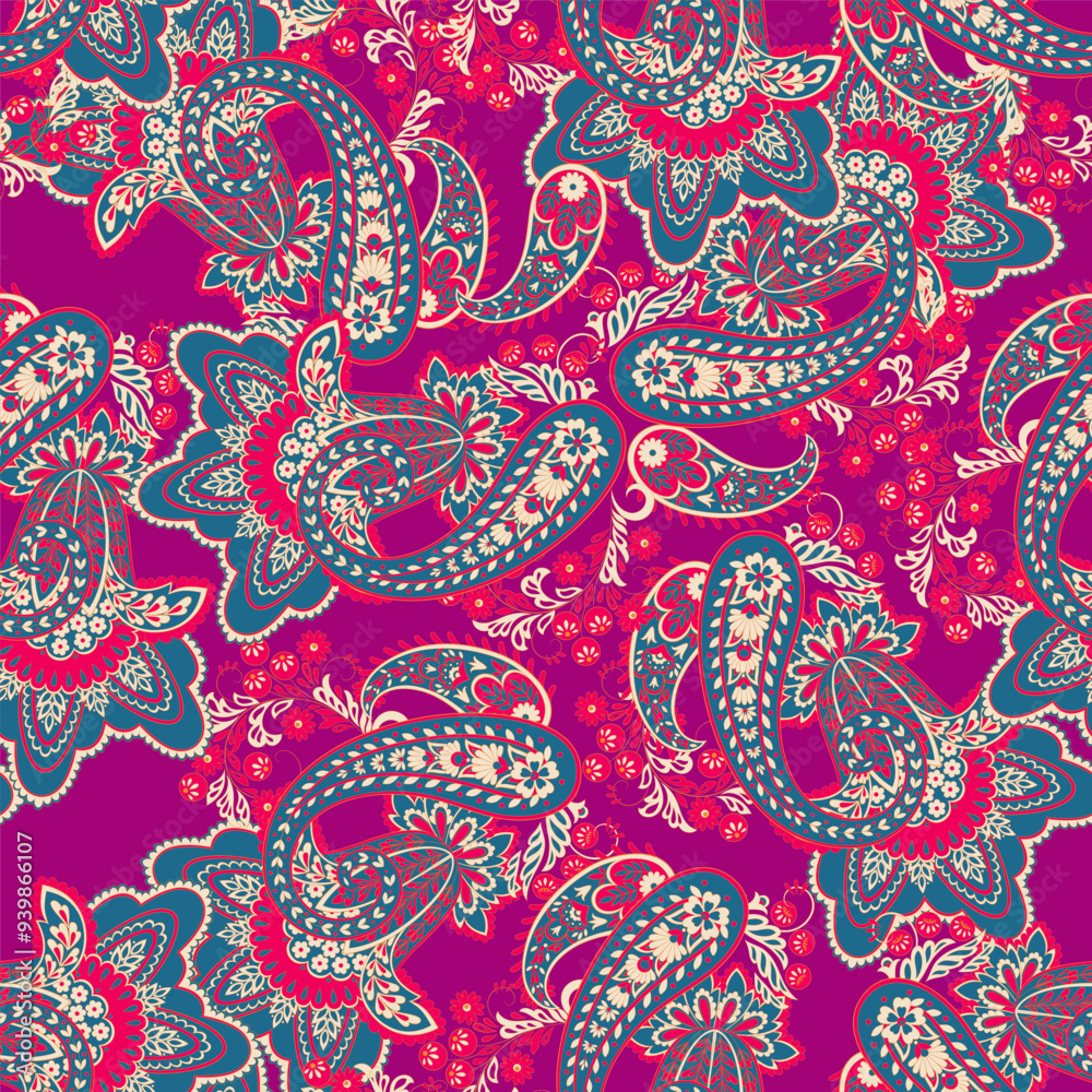 Naklejka premium Damask Paisley seamless vector pattern for fabric design. Vintage textile background