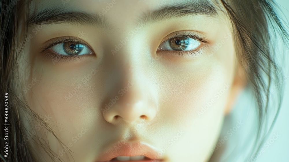 Fototapeta premium Close-up Korean woman face. Detailed skin texture