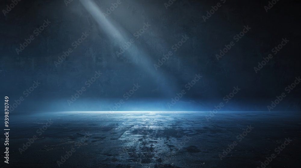 Blue Light Beam Shining on a Dark Concrete Surface Blue Light Beam Shining on a Dark Concrete Surface