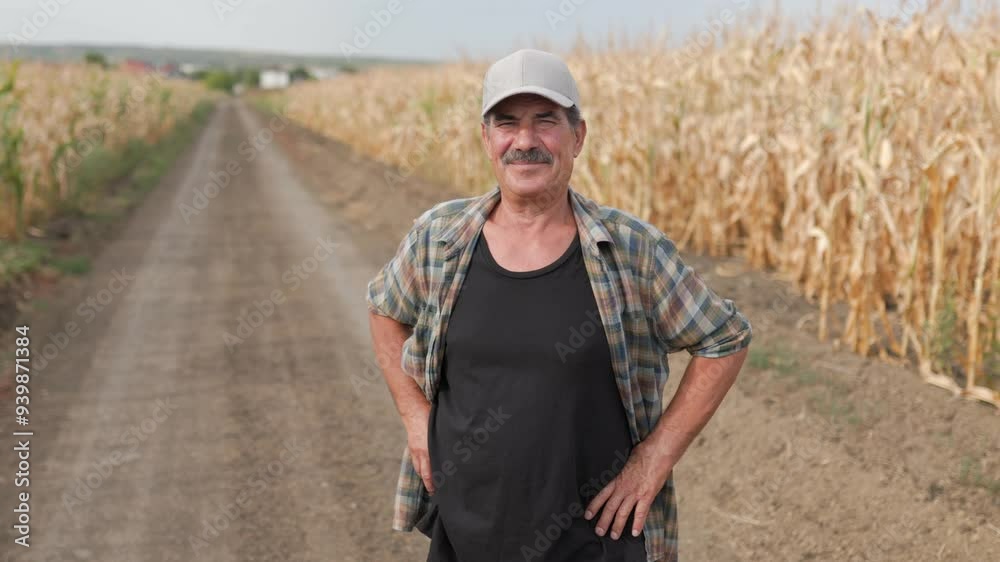 Elderly Farmer with Mustache on Agricultural Land Elderly Farmer with Mustache on Agricultural Land