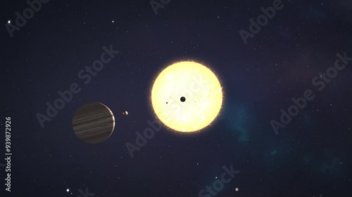 Animation depicting the Sun and planets in space. Realistic animation of the Solar System. Universe science astronomy. photo