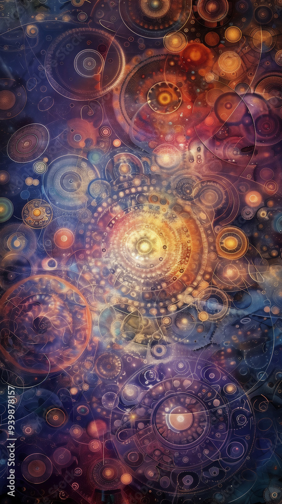 Abstract background from many round mandalas. High quality illustration