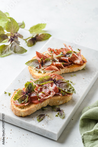 bruschetta with coppa and basil