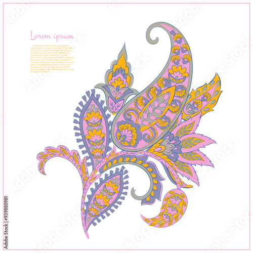 Isolated Vector Floral Paisley. Asian Arabian greeting card design