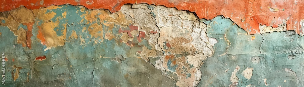 Fototapeta premium Fresco painting on a wall, Vintage, Earthy, Illustration, Highlighting artistic technique