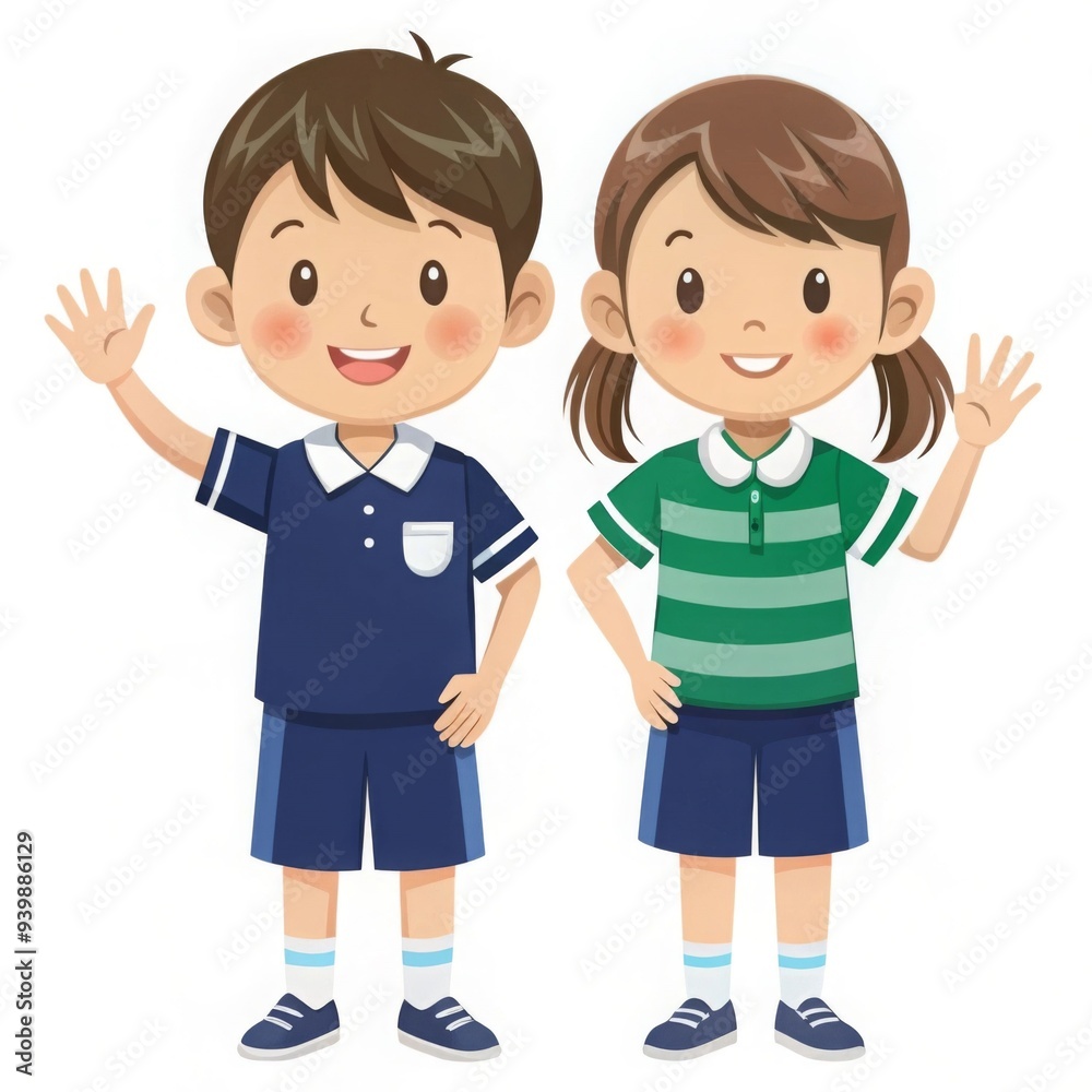 A boy and a girl are standing next to each other, both wearing blue A boy and a girl are standing next to each other, both wearing blue