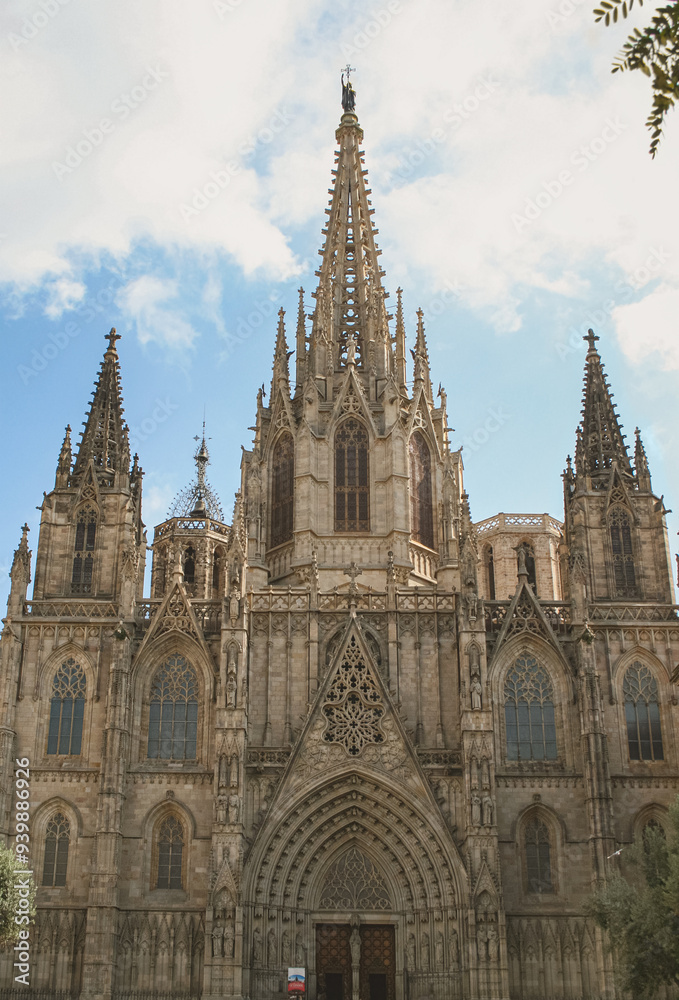 Old Catholic stone church in Gothic style. Gothic cathedral in Spain Old Catholic stone church in Gothic style. Gothic cathedral in Spain
