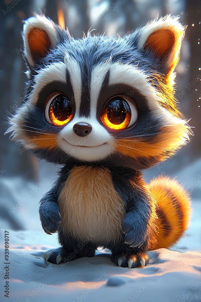 Cute Cartoon Raccoon with Big Eyes Cute Cartoon Raccoon with Big Eyes