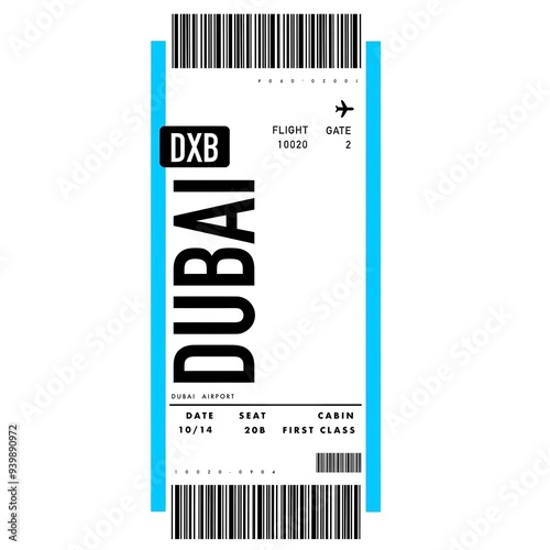 Photography An original, custom-made blue Dubai boarding pass