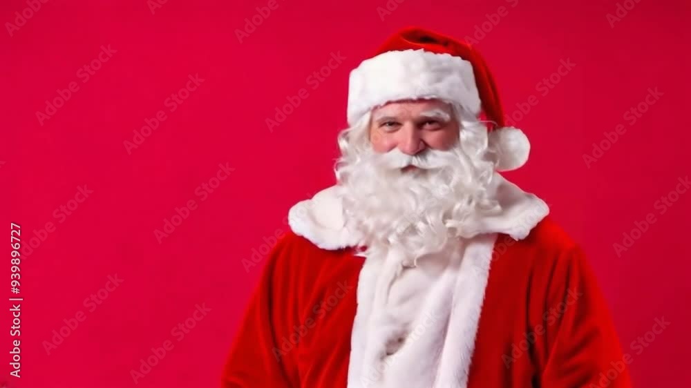 Jolly man in a festive suit spreads holiday cheer with a big smile against a vibrant red backdrop, perfect for embracing the spirit of the season. Generative AI Jolly man in a festive suit spreads holiday cheer with a big smile against a vibrant red backdrop, perfect for embracing the spirit of the season. Generative AI