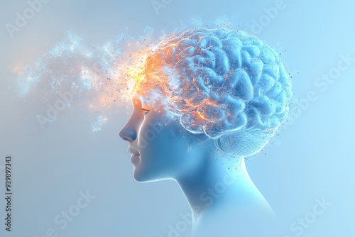 Abstract depiction of a glowing brain in a cold blue tone symbolizing the chill of isolation the cool logic of intellect and the clarity found in moments of solitude