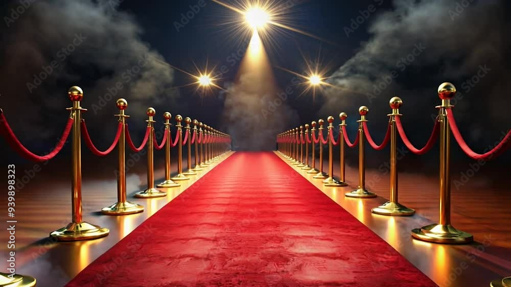 Red Carpet Entrance with Golden Stanchions and Spotlights.