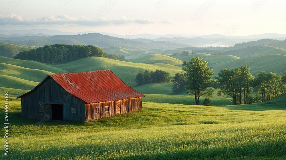 Charming rural landscape with a weathered barn and gentle hills perfect for pastoral-themed backgrounds Charming rural landscape with a weathered barn and gentle hills perfect for pastoral-themed backgrounds