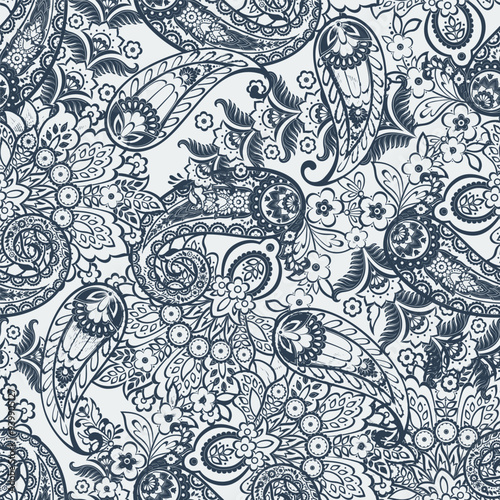 Madhubani, Kalamkari, Chinz, and Kani seamless pattern. Shirting fabric, Ajrakh and Ikat styles. Patola backdrop. Floral allover design