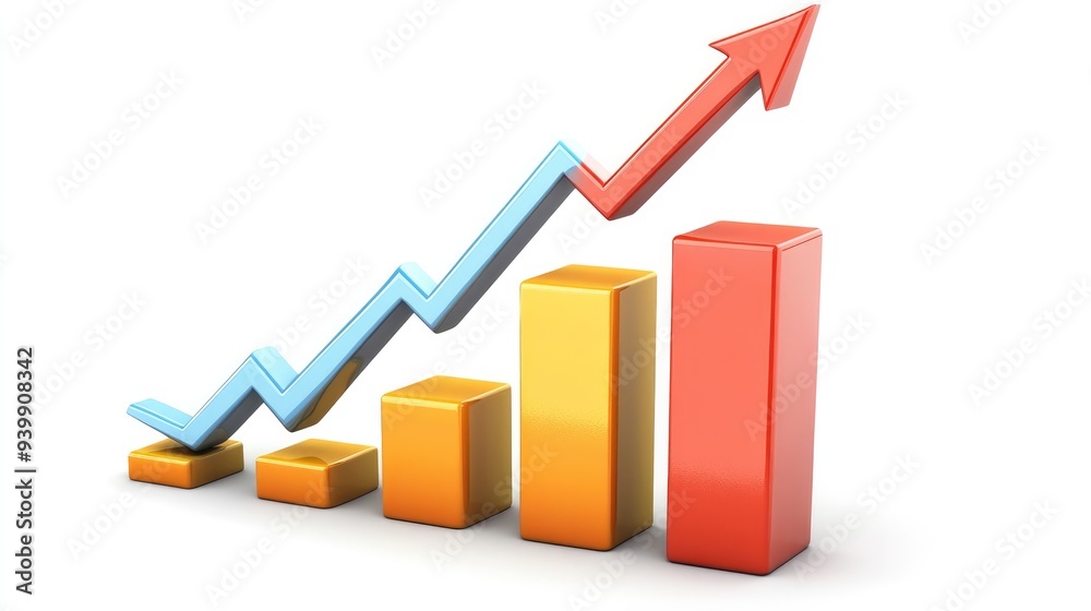 Financial graph with rising bars and arrow, concept of economic growth, isolated on white Financial graph with rising bars and arrow, concept of economic growth, isolated on white