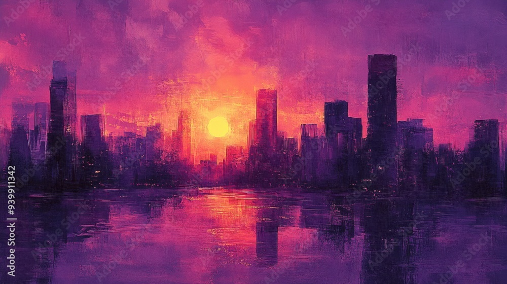 Fototapeta premium Vibrant Urban Sunset Skylinecityscape