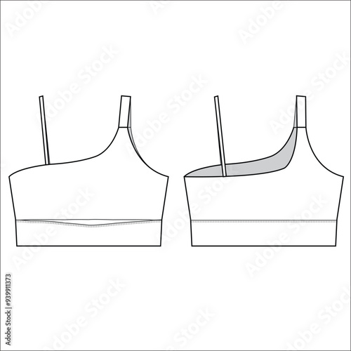 Womens Sport wrap Bra fashion flat sketch template. Sports wear fashion design set illustration . Front and back views