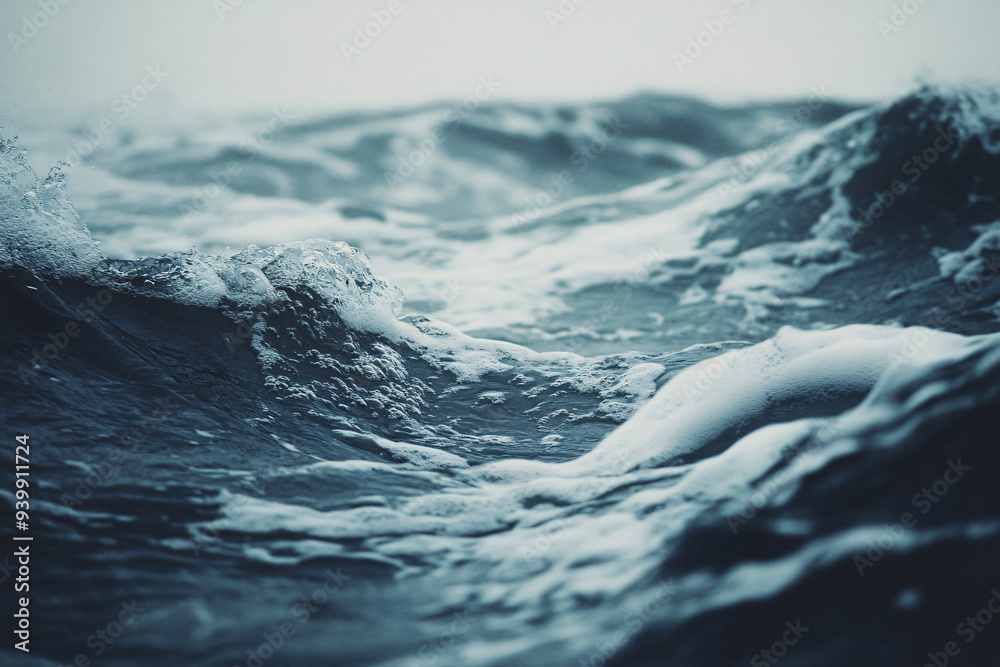 Dynamic and powerful ocean waves captured in motion, with dark and deep