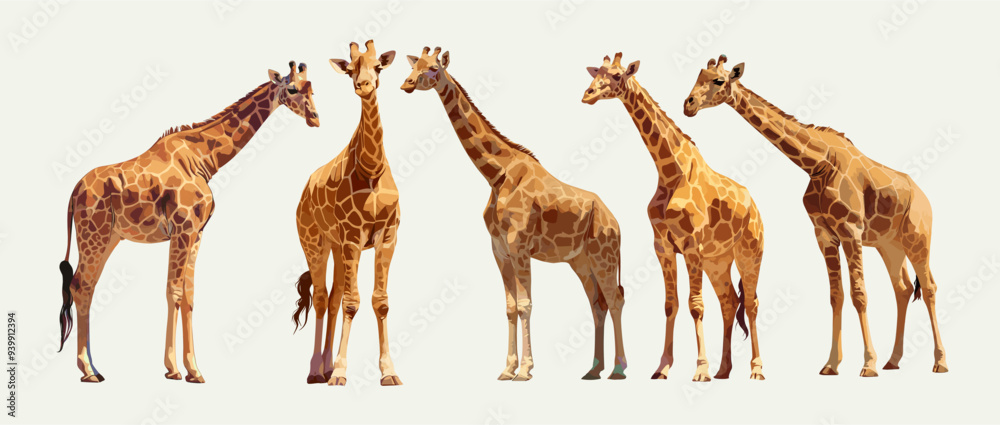 Naklejka premium giraffe. giraffes, animal africa safari savanna mammals wildlife realistic fauna beasts vector illustrations set