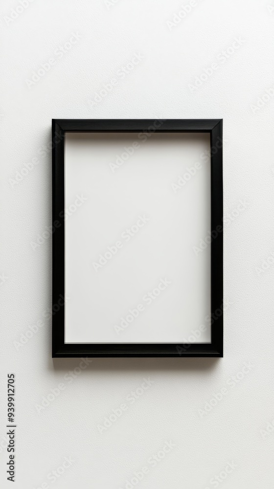 Close-up empty black frame on minimalist white background Close-up empty black frame on minimalist white background