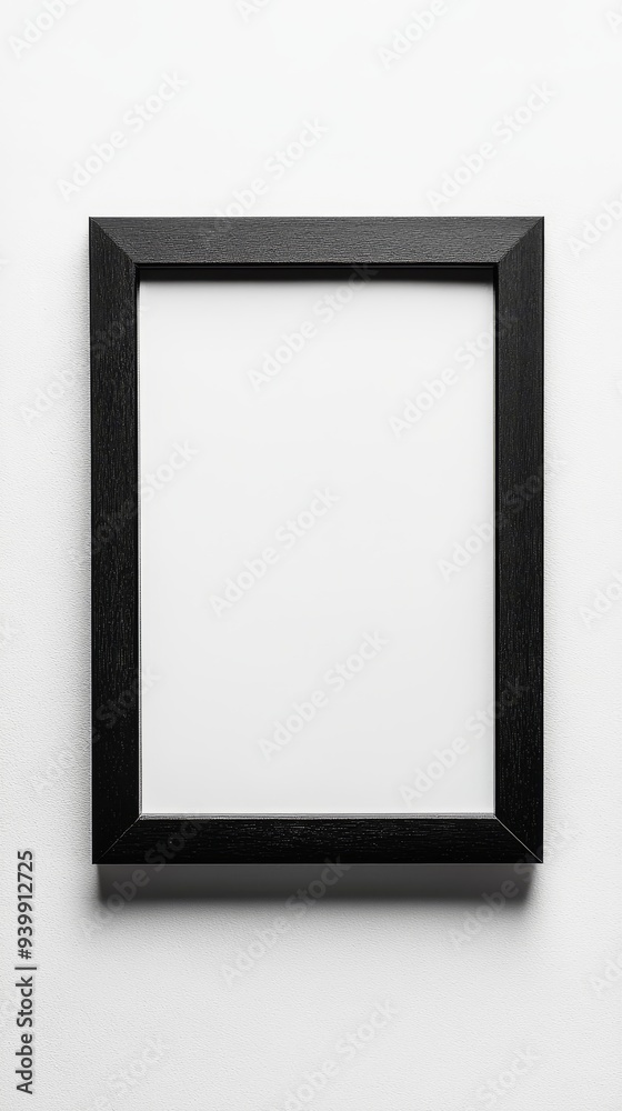 Close-up empty black frame on minimalist white background Close-up empty black frame on minimalist white background