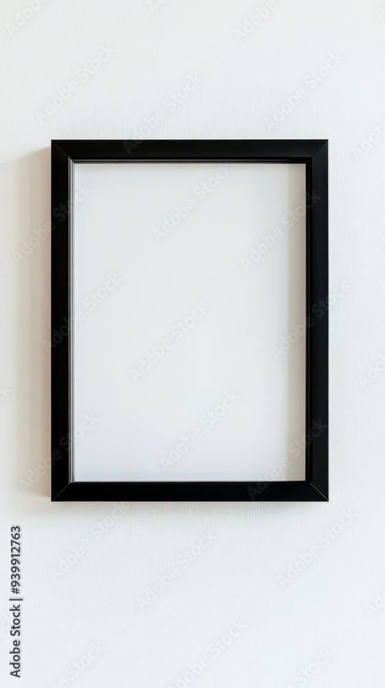 Close-up empty black frame on minimalist white background Close-up empty black frame on minimalist white background