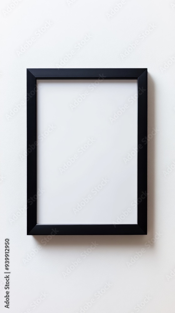 Close-up empty black frame on minimalist white background Close-up empty black frame on minimalist white background