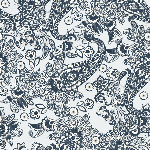 Floral fabric background with paisley ornament. Seamless illustration pattern photo