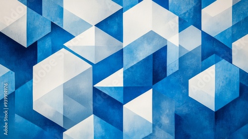 Abstract Geometric Blue and White Pattern