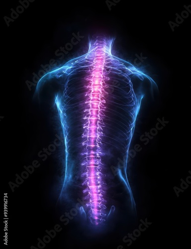 Glowing x-ray view of the human spine