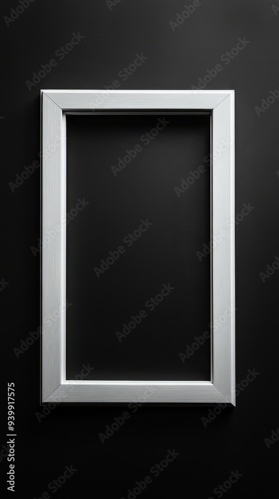 Close-up empty white frame on minimalist black background Close-up empty white frame on minimalist black background