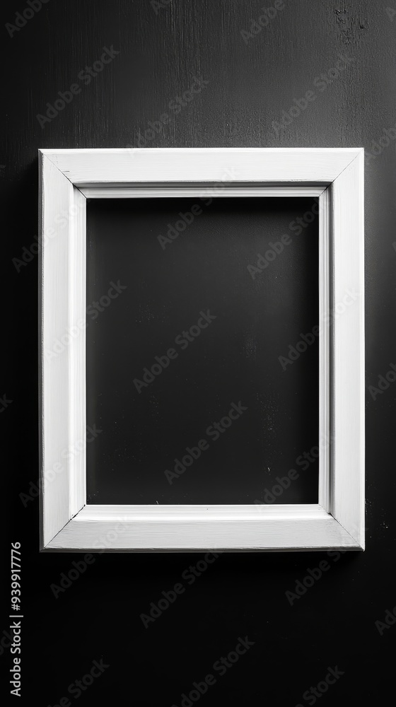 Close-up empty white frame on minimalist black background Close-up empty white frame on minimalist black background