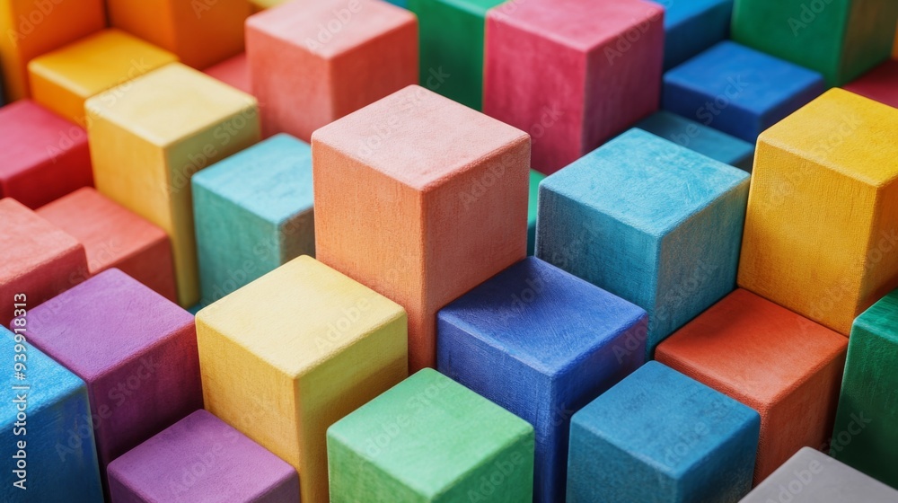 Colorful Wooden Blocks Arranged in Geometric Pattern Colorful Wooden Blocks Arranged in Geometric Pattern