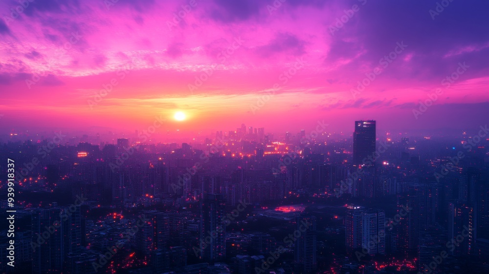 Fototapeta premium Urban Sunset Over Cityscape