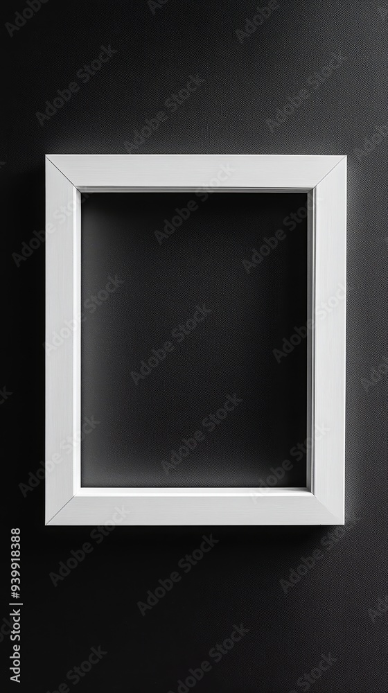 Close-up empty white frame on minimalist black background Close-up empty white frame on minimalist black background