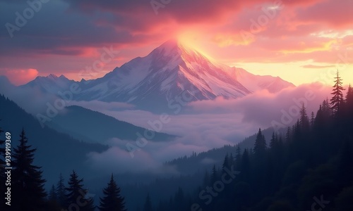 View of mountn with dreamy aesthetic photo