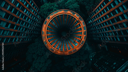 Aerial View Circular Building City