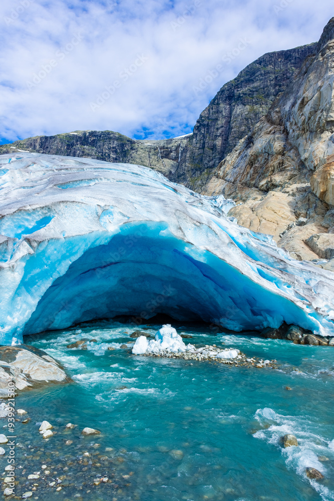 The Nigardsbreen Glacier, beautiful blue melting glacier in the Jostedalen National Park, Norway