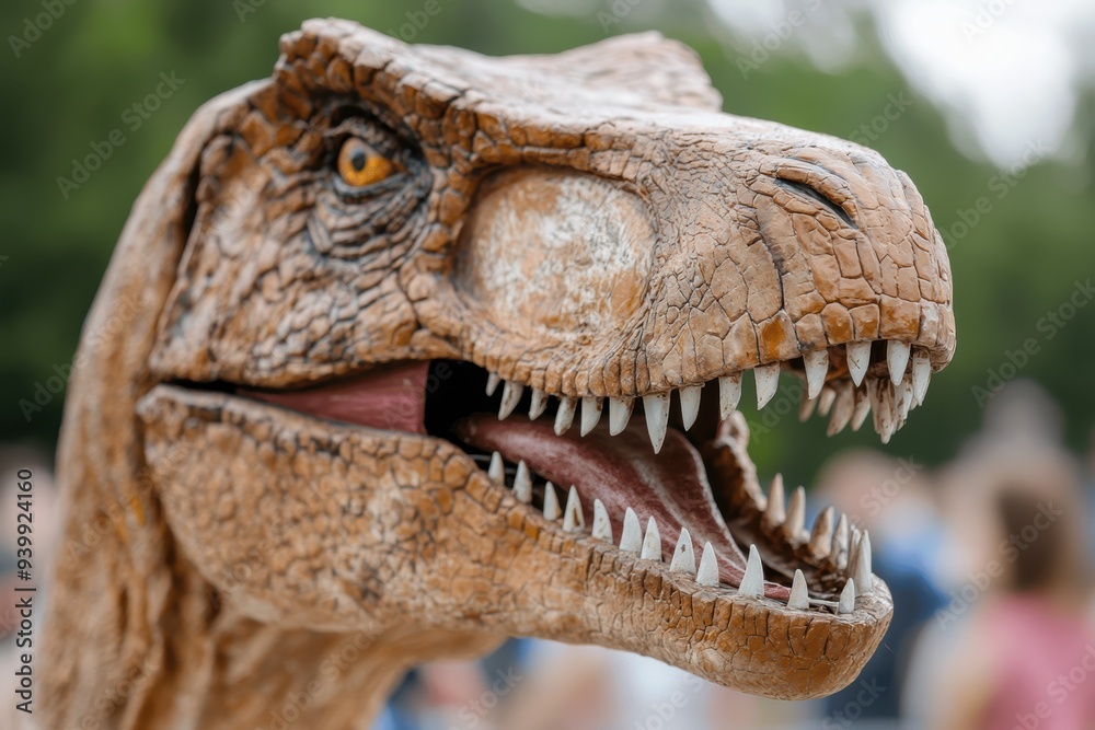 Obraz premium Realistic dinosaur model with open mouth and sharp teeth