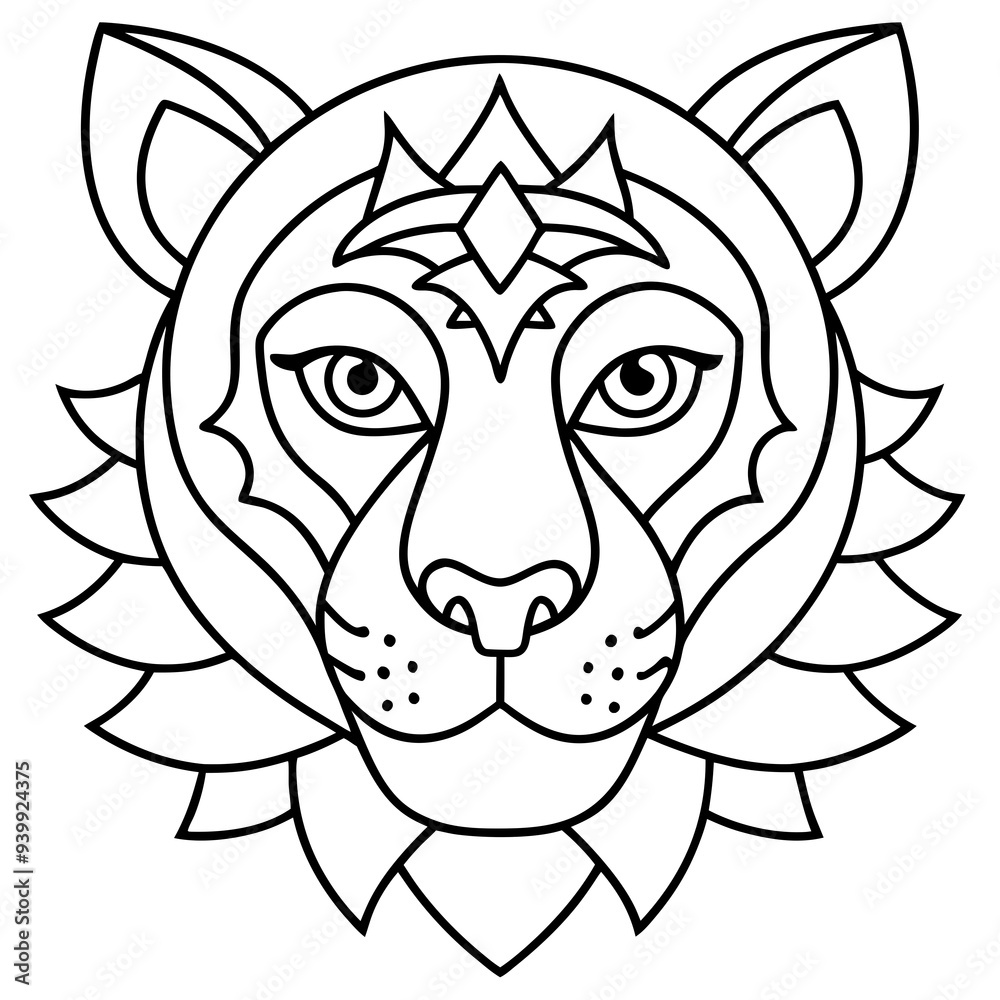 Obraz premium Tiger Face Mandala Coloring Page for adult and kids 