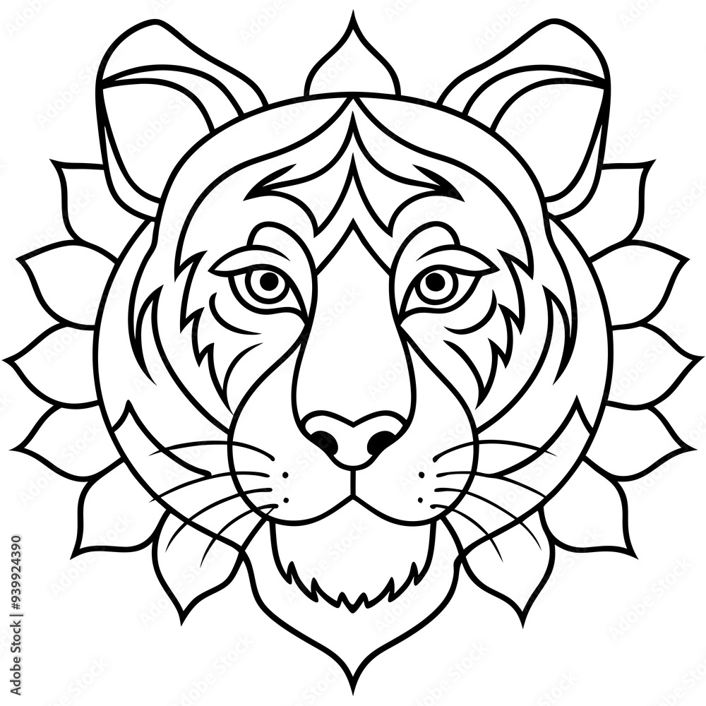 Obraz premium Tiger Face Mandala Coloring Page for adult and kids 