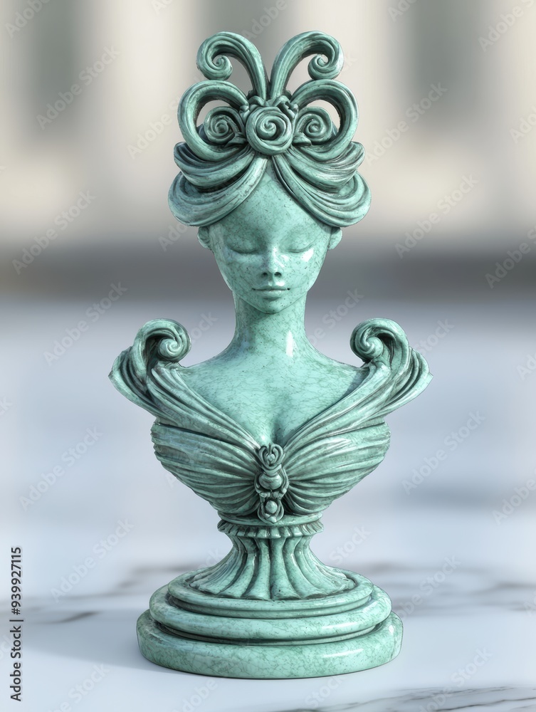 Ornate green ceramic figurine with intricate floral design Ornate green ceramic figurine with intricate floral design