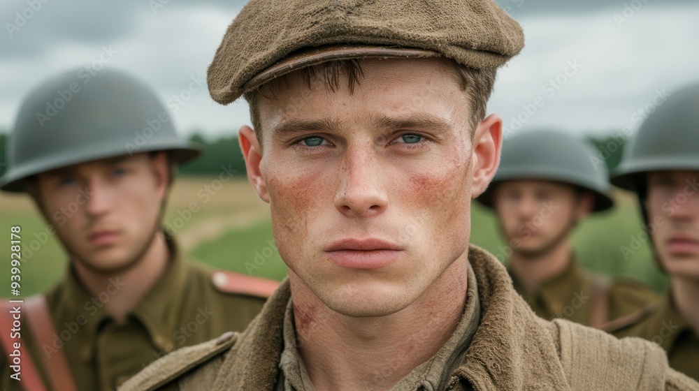 Serious young soldier in military uniform Serious young soldier in military uniform