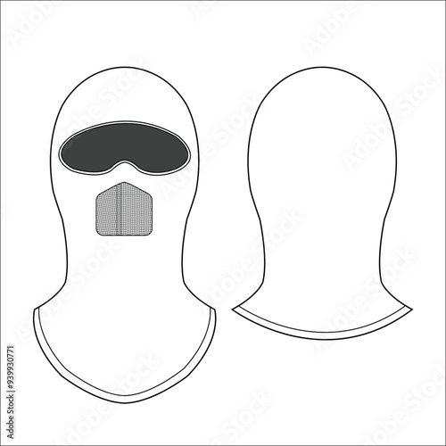 Winter Ski Mask Vector Template Line Sketch
