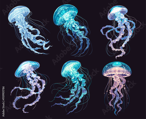 jellyfish. sea animal, underwater ocean marine tentacles nature vector illustration