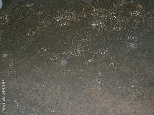 raindrops on pavement at night