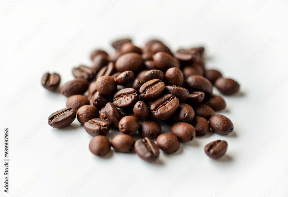 Obraz premium Freshly Roasted Coffee Beans on White Background