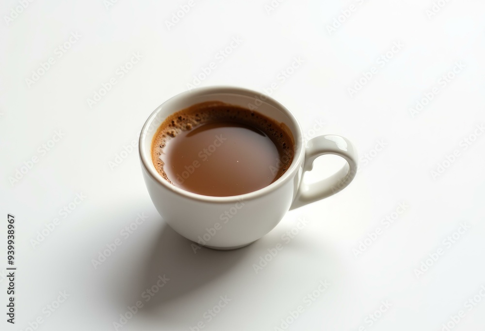 White Mug with Coffee or Tea on Plain White Background White Mug with Coffee or Tea on Plain White Background