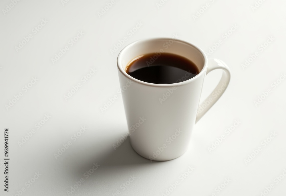 White Mug with Dark Coffee on Matte White Background White Mug with Dark Coffee on Matte White Background