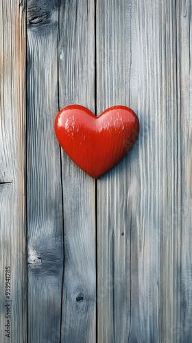 A red heart on an old wooden background symbolizes love and affection for a Valentine's Day celebration